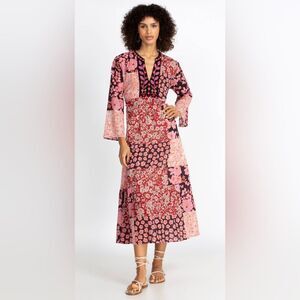 Johnny Was Flora Tie Back Cotton Midi Dress in Multi Patchwork - size XS